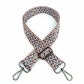Detail of colorful geometric woven strap with gunmetal swivel hooks and adjustable buckle - Mauve Brown (Gunmetal Buckle)