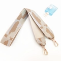 Detail of wide leopard print knitted bag strap with high-quality gold metal lobster hooks - Khaki Brown Gray