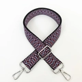 Detail of colorful geometric wave pattern woven nylon shoulder strap with silver hooks - Black Burgundy (Silver Buckle)