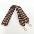 Brown and black houndstooth patterned bag strap replacement with golden metal lobster clasps - Black Brown