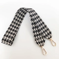 Adjustable wide houndstooth shoulder strap with golden metal clasps for crossbody bags - Black Beige