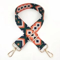 Detail of adjustable geometric woven shoulder strap with gold metal swivel hooks - Orange Green