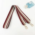 Adjustable striped woven shoulder strap for bags with golden lobster clasps on white background - Wine Red Long