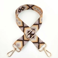 Close-up of adjustable ethnic geometric pattern shoulder strap with gold metal hooks - Light Brown Coffee