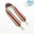 Close-up of brown and khaki striped wide woven nylon replacement strap with gold clasps - Brown Long