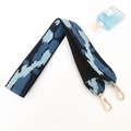Close-up of wide multi-color woven bag strap with golden buckles on a white background - Black Blue