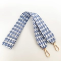 Blue and white houndstooth replacement bag strap with premium gold metal swivel hooks - Aquamarine