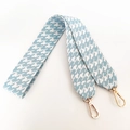 Light blue and white houndstooth shoulder strap for bags with gold metal clasps - Light Blue