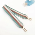 Detail of wide striped canvas shoulder strap with golden lobster clasps and blue perfume bottle - Light Blue Short