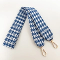 Blue and white houndstooth replacement shoulder strap with gold metal lobster clasp - Denim Blue