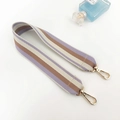 Detailed view of tricolor striped fabric bag strap with premium gold metal lobster clasps - Light Purple Long