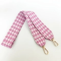 Pink and white houndstooth fabric bag strap with golden metal lobster clasps - Deep Pink