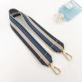 Close-up of tricolor striped bag strap with durable fabric and gold lobster clasps - Navy Long