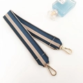 Detail of striped fabric shoulder strap with golden metal swivel lobster clasps - Navy Short