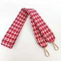 Adjustable red and white houndstooth woven shoulder strap with gold metal hooks - Red