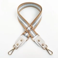 Detail of adjustable striped bag strap with metallic silver thread and gold metal rivets - Lemon Yellow and White