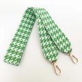 Green and white houndstooth shoulder strap replacement with gold metal swivel hooks - Green