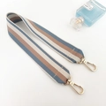 Detailed view of vintage striped fabric strap with premium polished gold metal clasps - Denim Blue Long