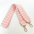 Pink and white houndstooth replacement shoulder strap with gold metal swivel hooks - Light Pink