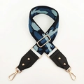 Adjustable blue camouflage wide bag strap with gold rivets and leather trim - Black Blue