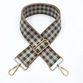 Verstellbarer breiter Nylon-Schultergurt mit buntem Karomuster und goldener Hardware - Khaki Rosa Grün