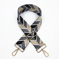 Dettaglio tracolla jacquard a motivi geometrici con moschettoni in metallo dorato - Cachi Nero