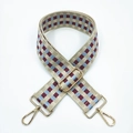 Verstellbarer Nylon-Schultergurt mit Karomuster und Goldbeschlägen für Umhängetaschen - Beige mit Blau und Weinrot