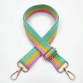 Adjustable colorful striped replacement wide shoulder strap with golden metal lobster hooks - Rainbow Green Pink