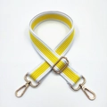 Detail showing high-density yellow and white striped nylon bag strap with gold metal buckle - Bright Yellow White Edge