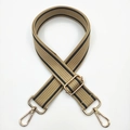 Close-up of khaki woven strap with black stripes and adjustable gold metal buckle - Khaki Dark Grey