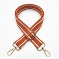 Detail of adjustable orange and white striped cotton shoulder strap with gold metal hooks - Orange White Stripe