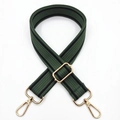 Detail of dark green and black striped woven wide strap with gold metal lobster clasps - Dark Green