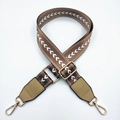 Detail of nylon bag strap with white arrow embroidery and golden metal swivel hooks - Dark Khaki