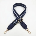 Detail of navy nylon bag strap with white arrow pattern and golden metal swivel hooks - Blue Gold