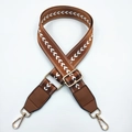 Adjustable brown nylon shoulder strap with white arrow pattern and gold metal hooks - Brown