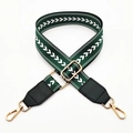 Detail of adjustable green nylon strap with white arrow embroidery and gold lobster clips - Green