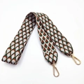 Adjustable wide embroidered bag strap with gold metal lobster clasps and geometric patterns - Green