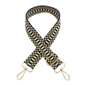 Close-up of geometric woven bag strap with golden metal lobster clasps and buckle - Navy White Geometric Pattern (Gold Hardware)