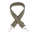 Close-up of woven geometric jacquard wide shoulder strap with silver metal lobster clasps - Navy White Geometric Pattern (Silver Hardware)