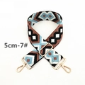 Detail of 5cm wide adjustable ethnic style canvas strap with gold metal hooks - Blue Brown Black White Geometric (7#)