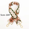 Close-up of 5cm wide jacquard bag strap with geometric patterns and gold metal hooks - Dark Green Pink Brown Cream (10#)