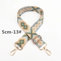 Detailed close-up of 5cm wide ethnic style jacquard woven bag strap with golden metal clips - Blue Beige Green Geometric (13#)