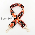 Detail view of 5cm wide ethnic geometric pattern woven strap with gold metal hooks - Orange Black Beige Geometric (14#)