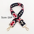 Detail view of 5cm wide bohemian woven strap with geometric pattern and gold metal hooks - Red White Navy Woven (16#)