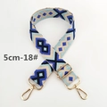 Detail view of 5cm wide ethnic geometric woven bag strap with golden metal swivel hooks - Blue Black Beige Geometric (18#)