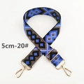 Close-up of 5cm wide jacquard woven strap with blue geometric patterns and gold metal hooks - Blue Gray Black Diamond (20#)