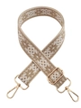 Tracolla ricamata in stile etnico con motivi geometrici e fibbie in metallo dorato lucido - Base Beige Cachi