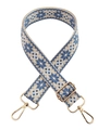 Tracolla larga intrecciata con motivo vintage blu e moschettoni in metallo dorato - Beige Con Pois Blu