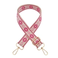 Detail of adjustable floral embroidery bag strap with gold lobster claw clasps - Beige Base Rose Red