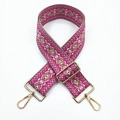 Detail view of ethnic pink and gold geometric jacquard strap with metal lobster clasps - Rose Pink Pink Khaki